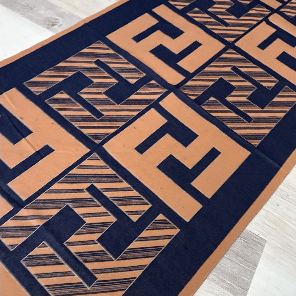 Navy and Brown Logo Pattern Scarf Accessory - Picture 4 of 4
